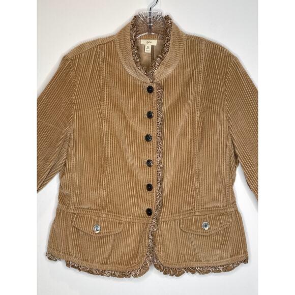 J. Jill Petite Fall Corduroy Jacket Velvet Trim Ruffle Detail Boho Style Medium - Picture 8 of 13
